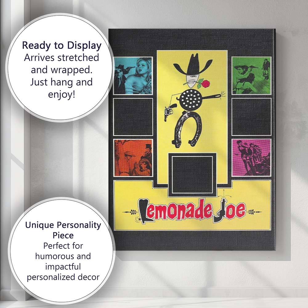 Yellow Black Pop Art Western Cowboy Graphic Retro French Cinema Canvas Wall Art Print Decor Picture Ready to Hang