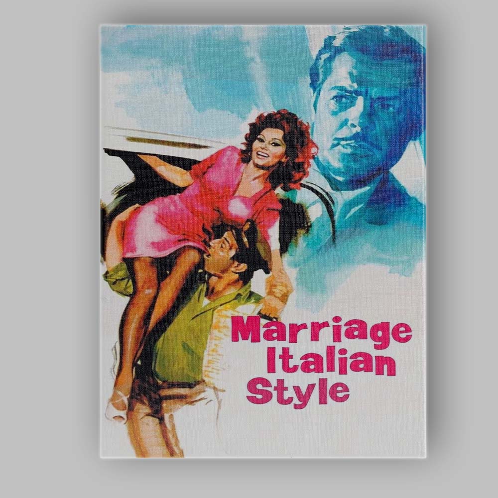 Italian Romantic Comedy Colourful Retro Illustration Couple Portrait Canvas Wall Art Print Decor Picture Ready to Hang
