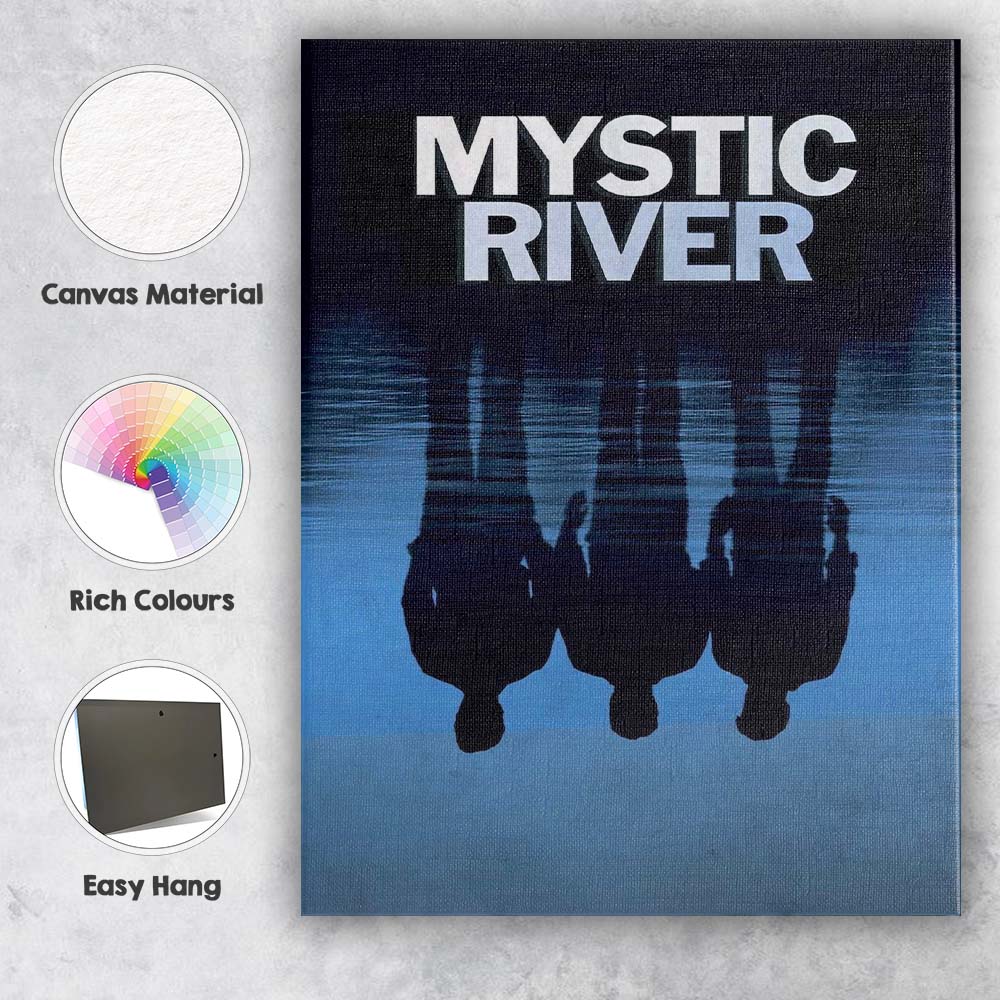 Mystic River Reflections Dark Blue Minimalist Cinematic Typography Canvas Wall Art Print Decor Picture Ready to Hang