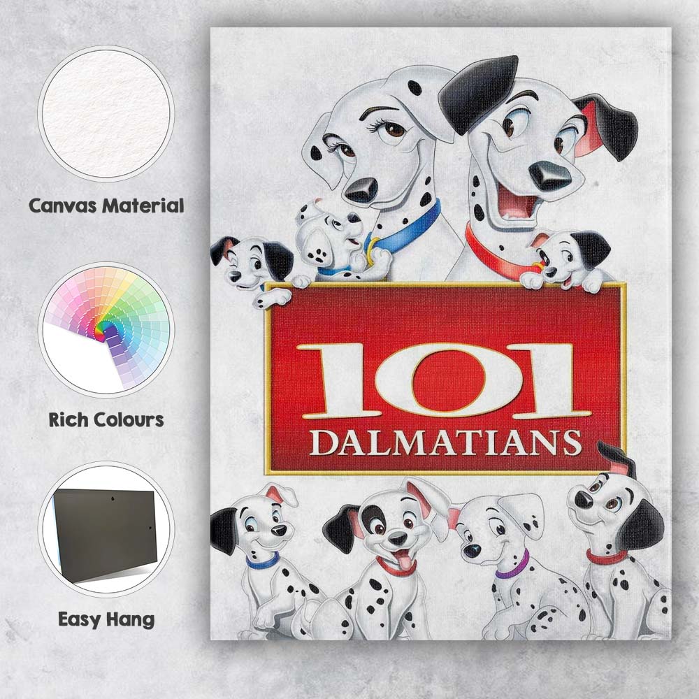 Cute Dalmatian Family Cartoon Character Illustration Red Sign Design Canvas Wall Art Print Decor Picture Ready to Hang