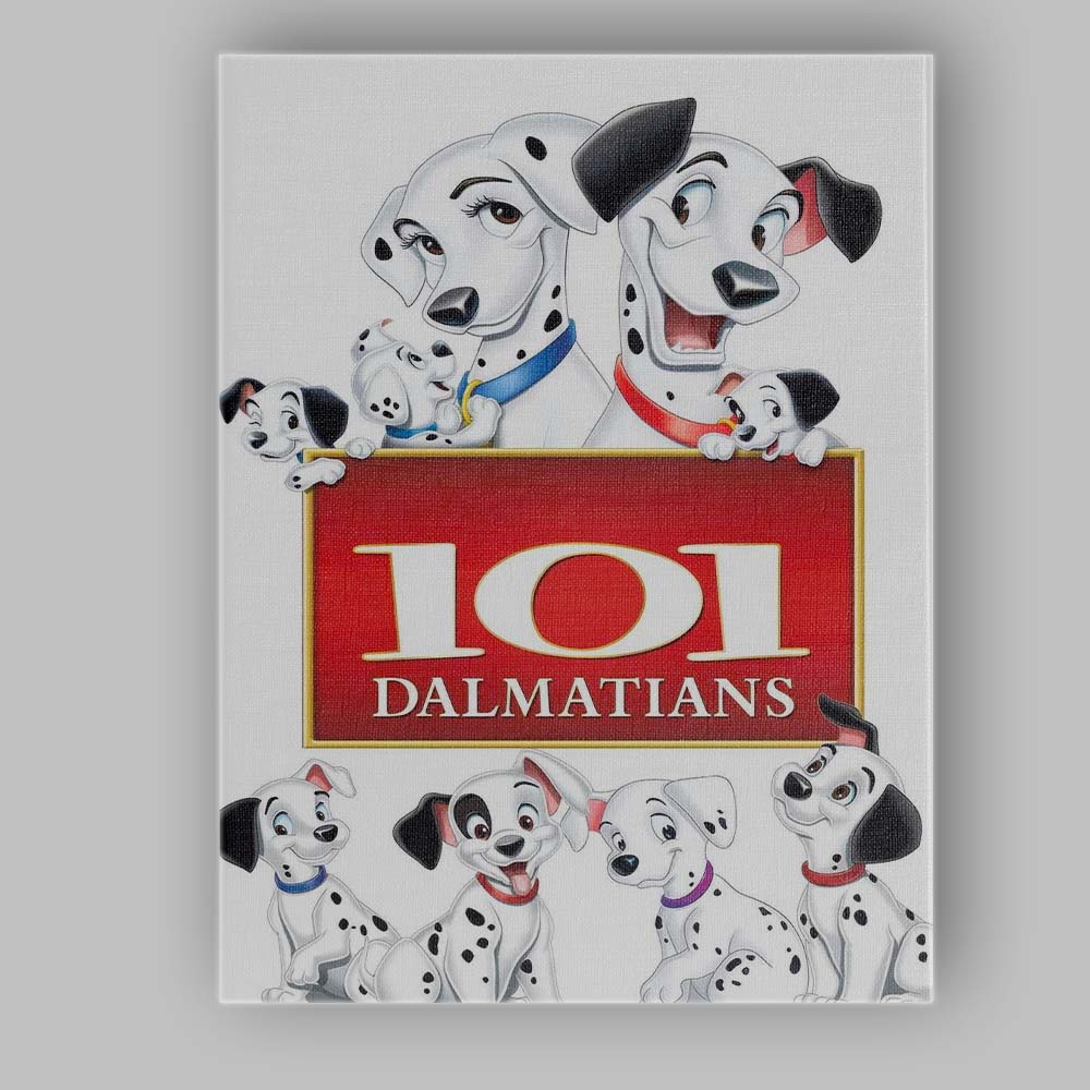 Cute Dalmatian Family Cartoon Character Illustration Red Sign Design Canvas Wall Art Print Decor Picture Ready to Hang