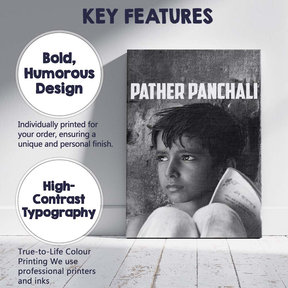 Monochrome Childhood Portrait Rural Bengali Cinema Classic Canvas Wall Art Print Decor Picture Ready to Hang