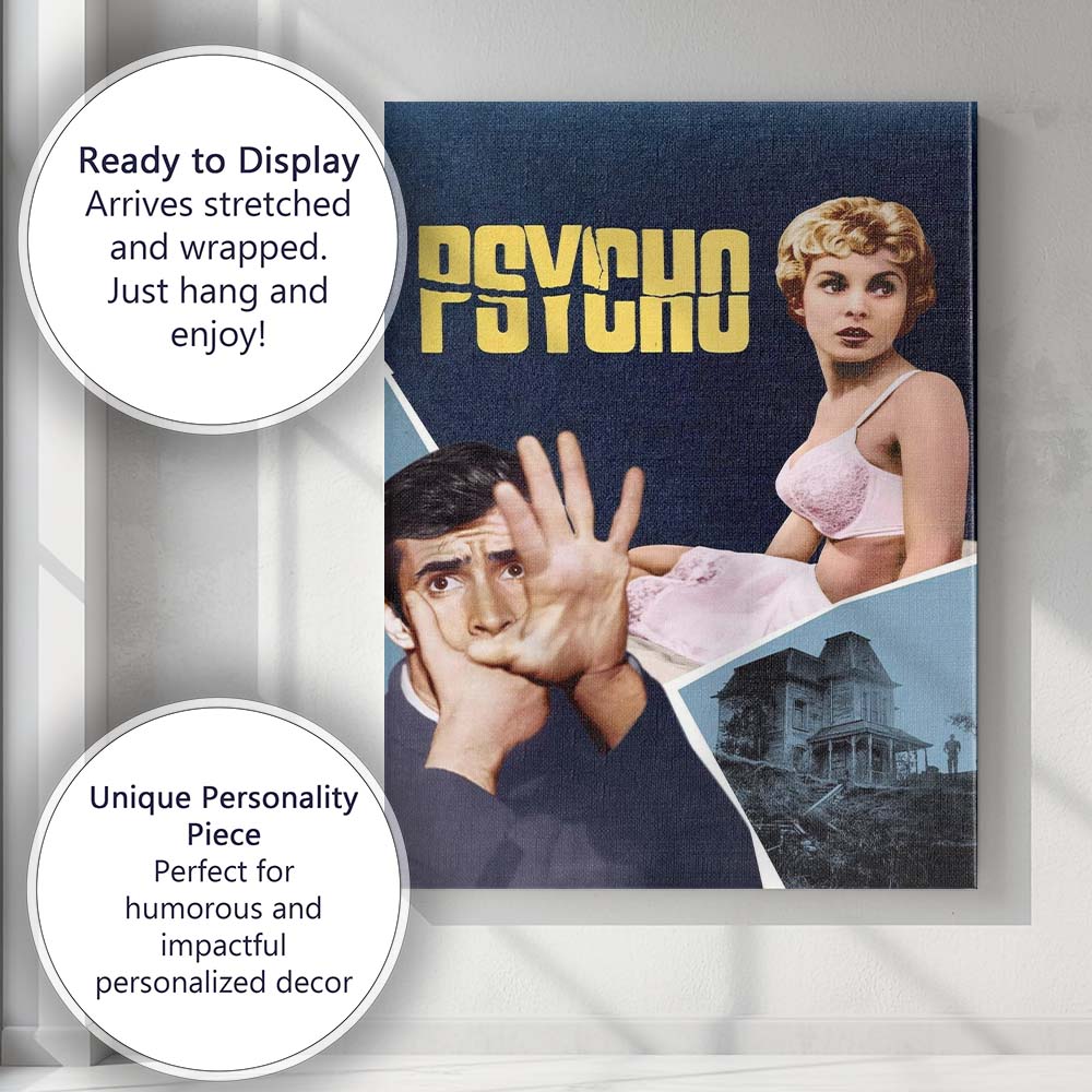 Retro Psychological Horror Blonde Woman Dark Blue Graphic Artwork Canvas Wall Art Print Decor Picture Ready to Hang