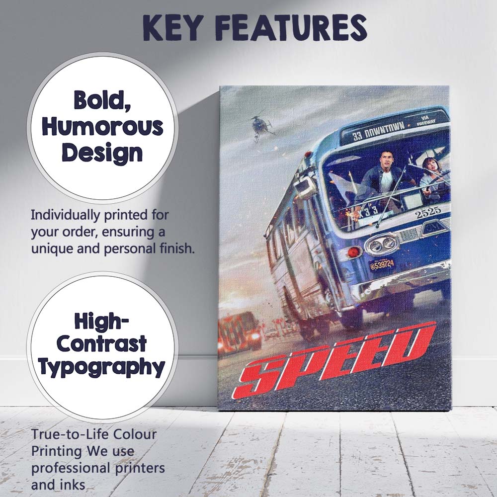 Blue Action Bus Chase Thriller Movie Poster Cinematic Urban Adventure Canvas Wall Art Print Decor Picture Ready to Hang