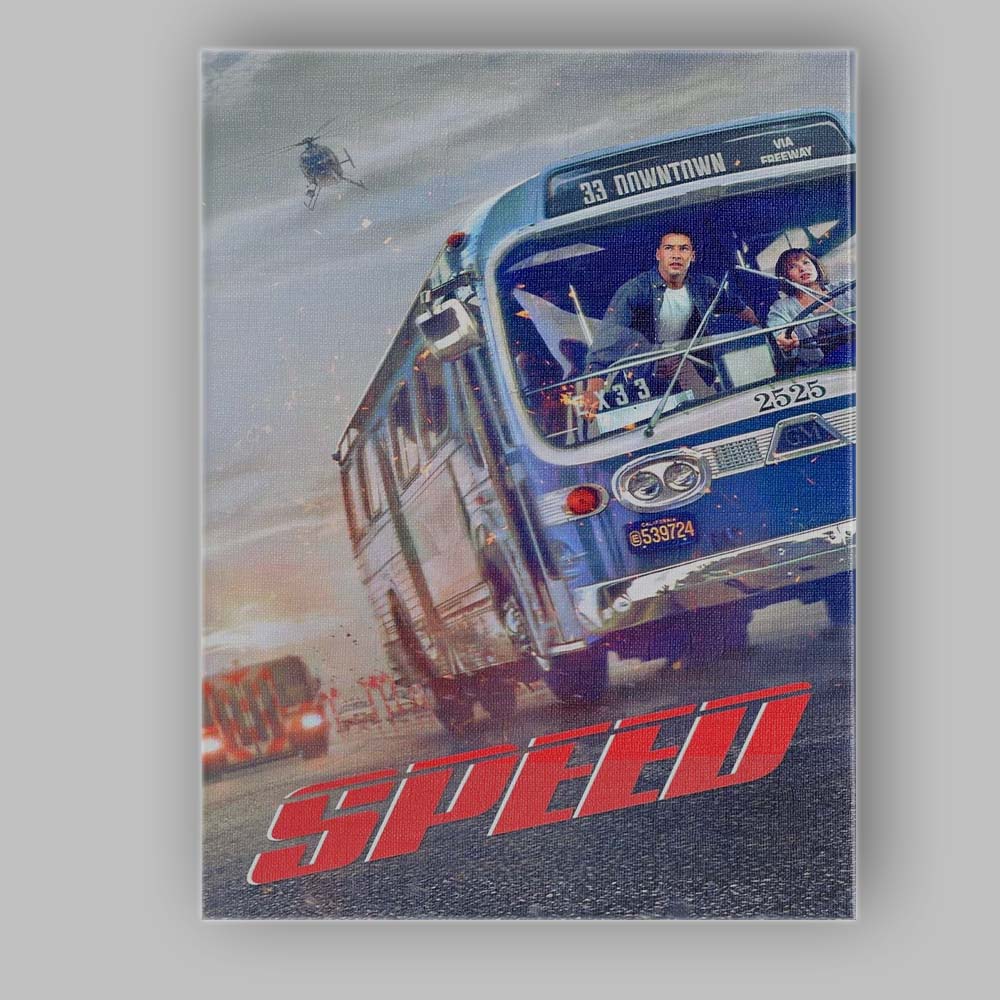 Blue Action Bus Chase Thriller Movie Poster Cinematic Urban Adventure Canvas Wall Art Print Decor Picture Ready to Hang