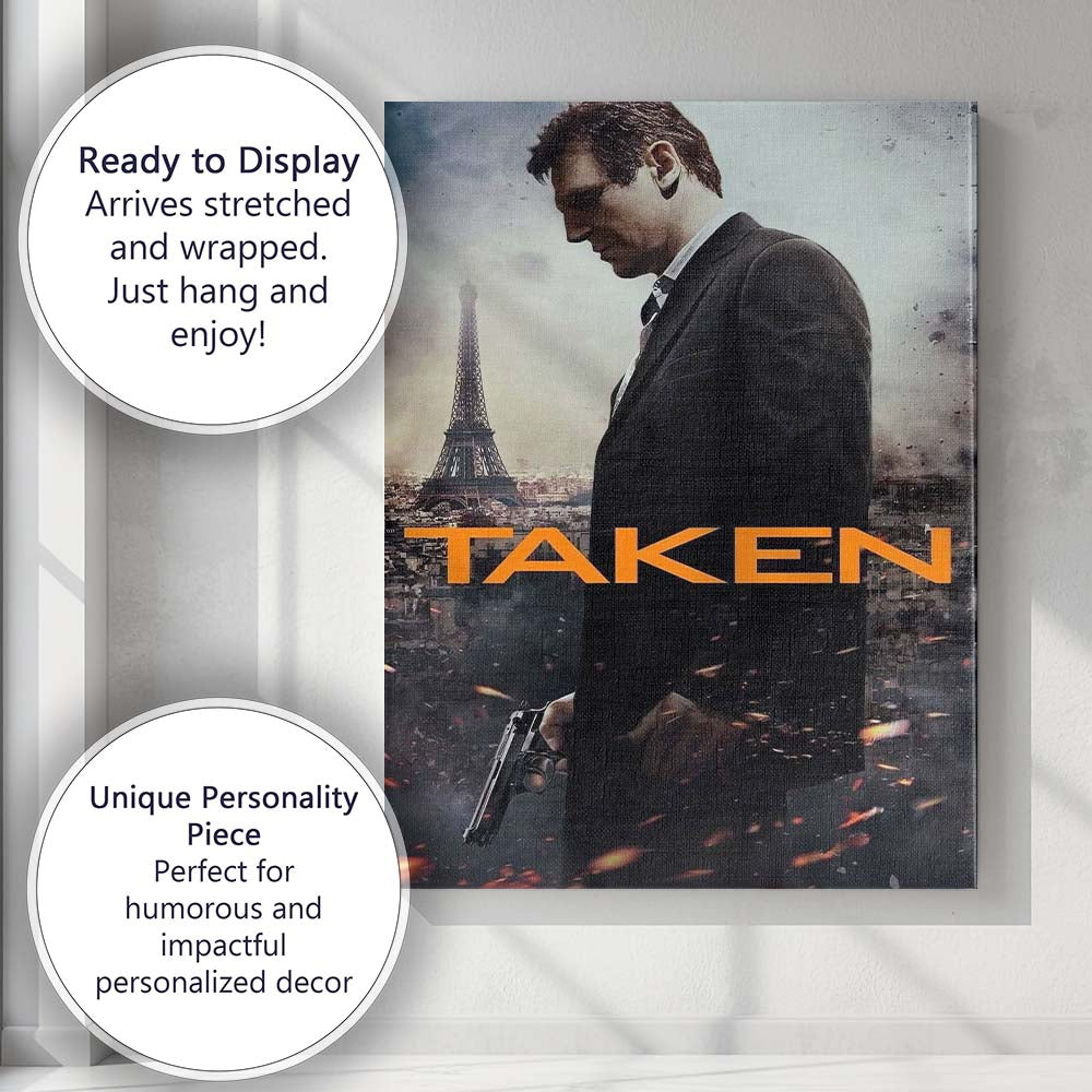 Orange Black Spy Action Thriller Agent Film Poster Paris Skyline Canvas Wall Art Print Decor Picture Ready to Hang