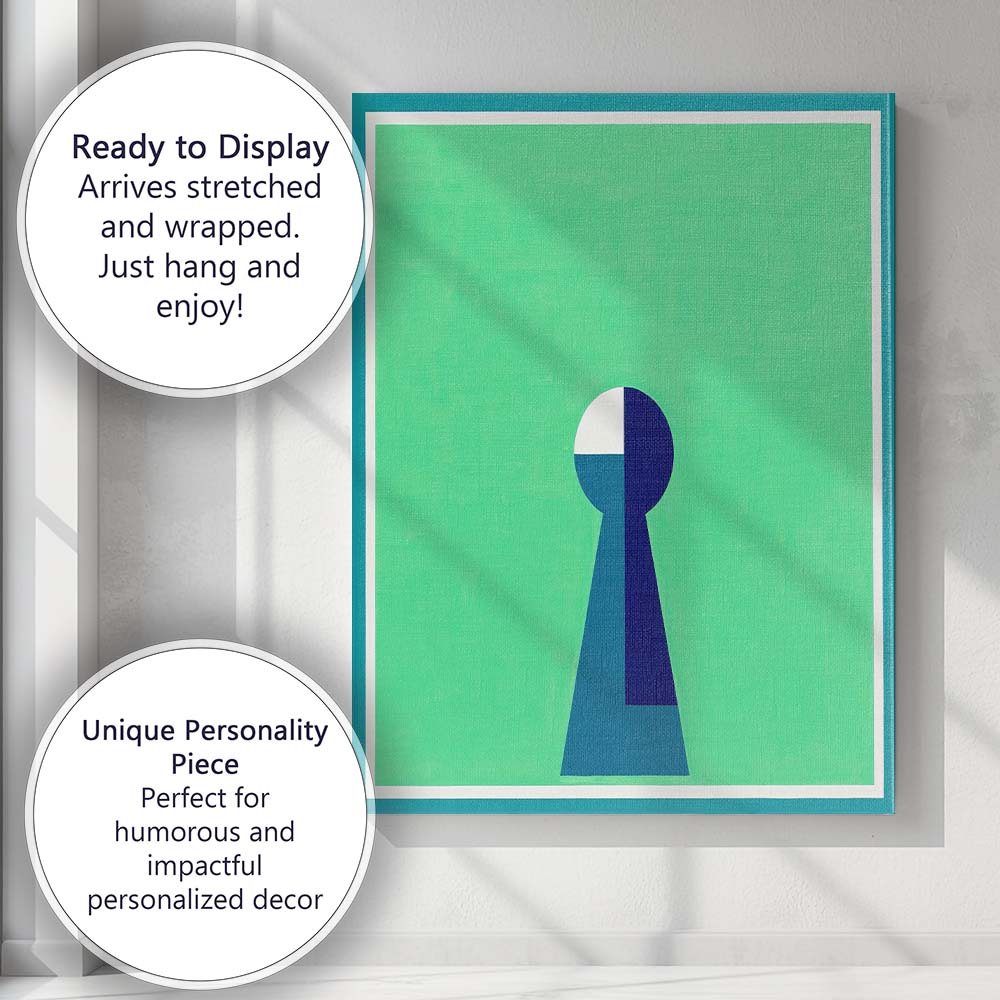Modern Keyhole Motif Mint Green and Blue Geometric Abstract Canvas Wall Art Print Decor Picture Ready to Hang
