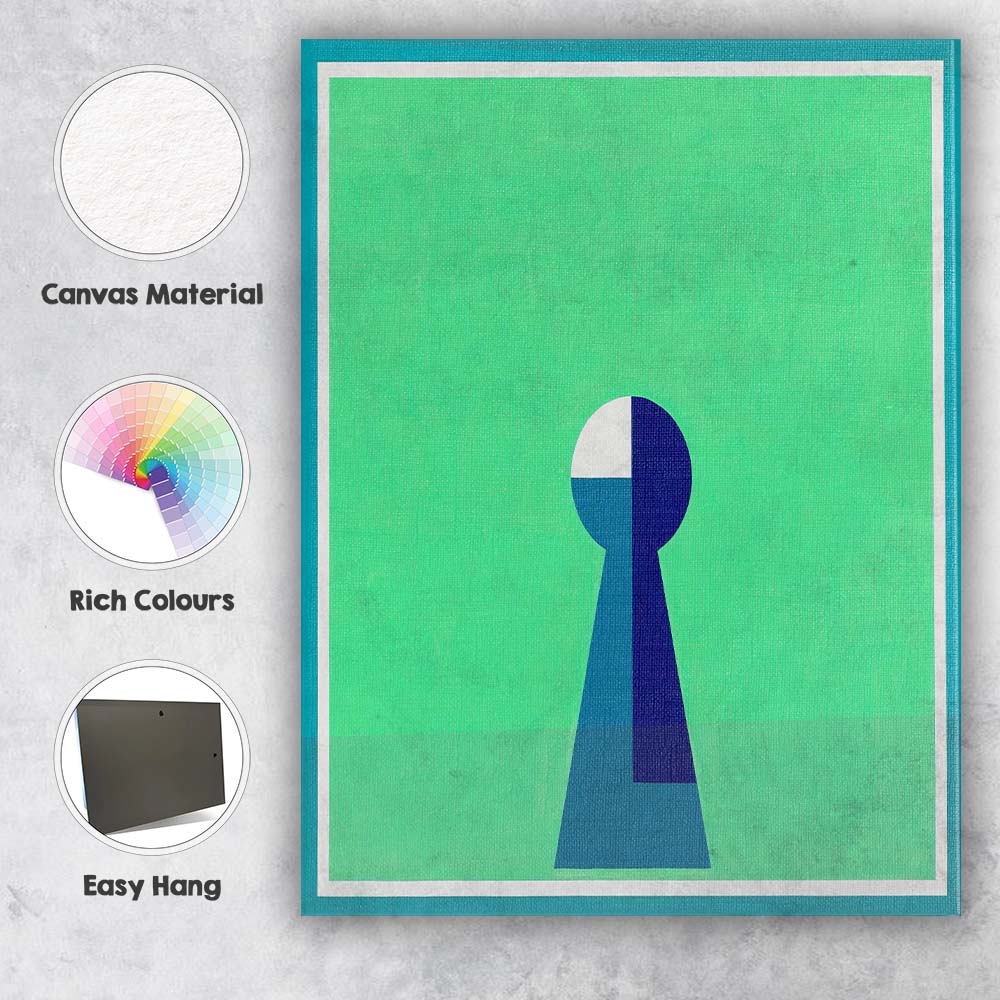 Modern Keyhole Motif Mint Green and Blue Geometric Abstract Canvas Wall Art Print Decor Picture Ready to Hang