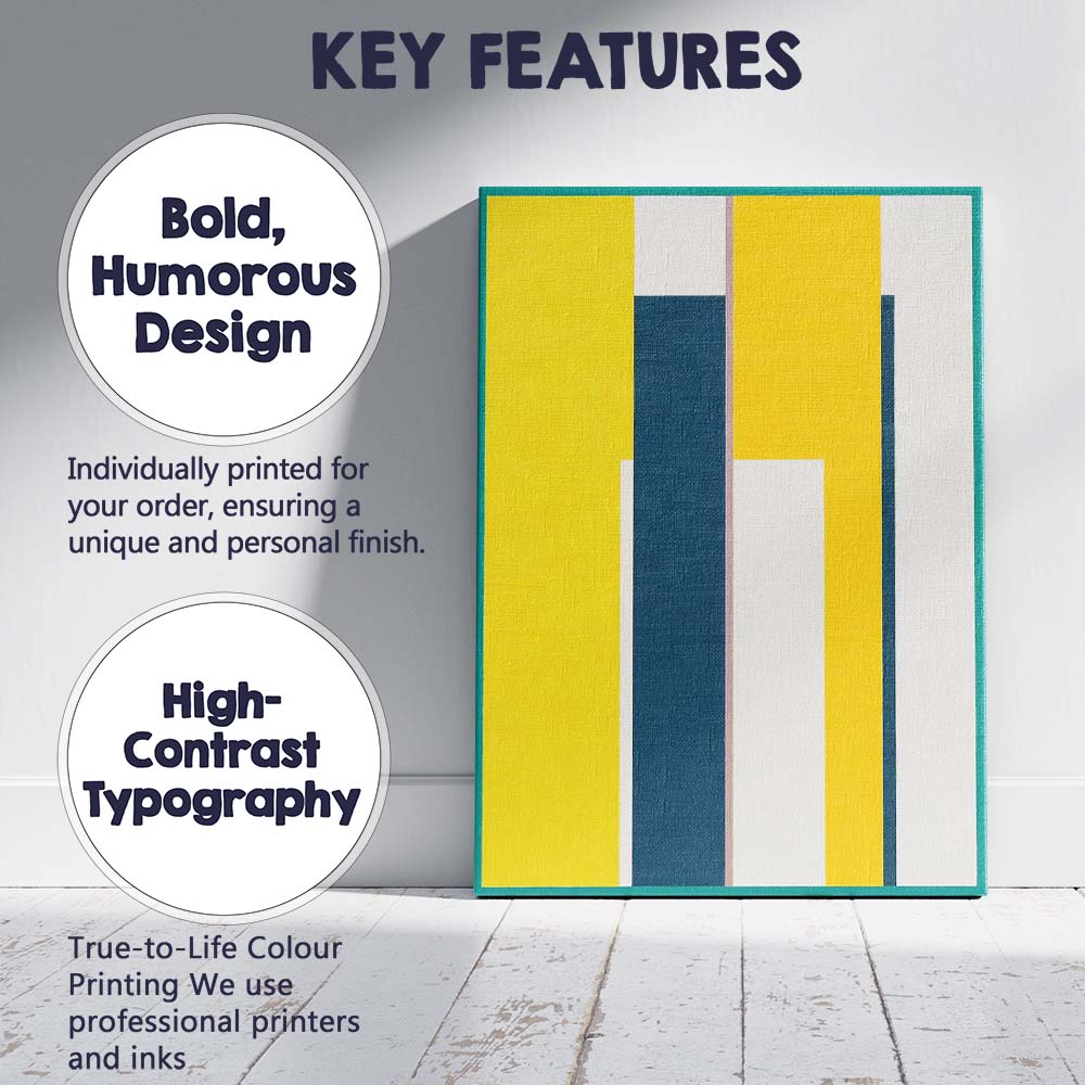 Contemporary Vertical Colour Block Yellow Blue and Ivory Abstract Canvas Wall Art Print Decor Picture Ready to Hang