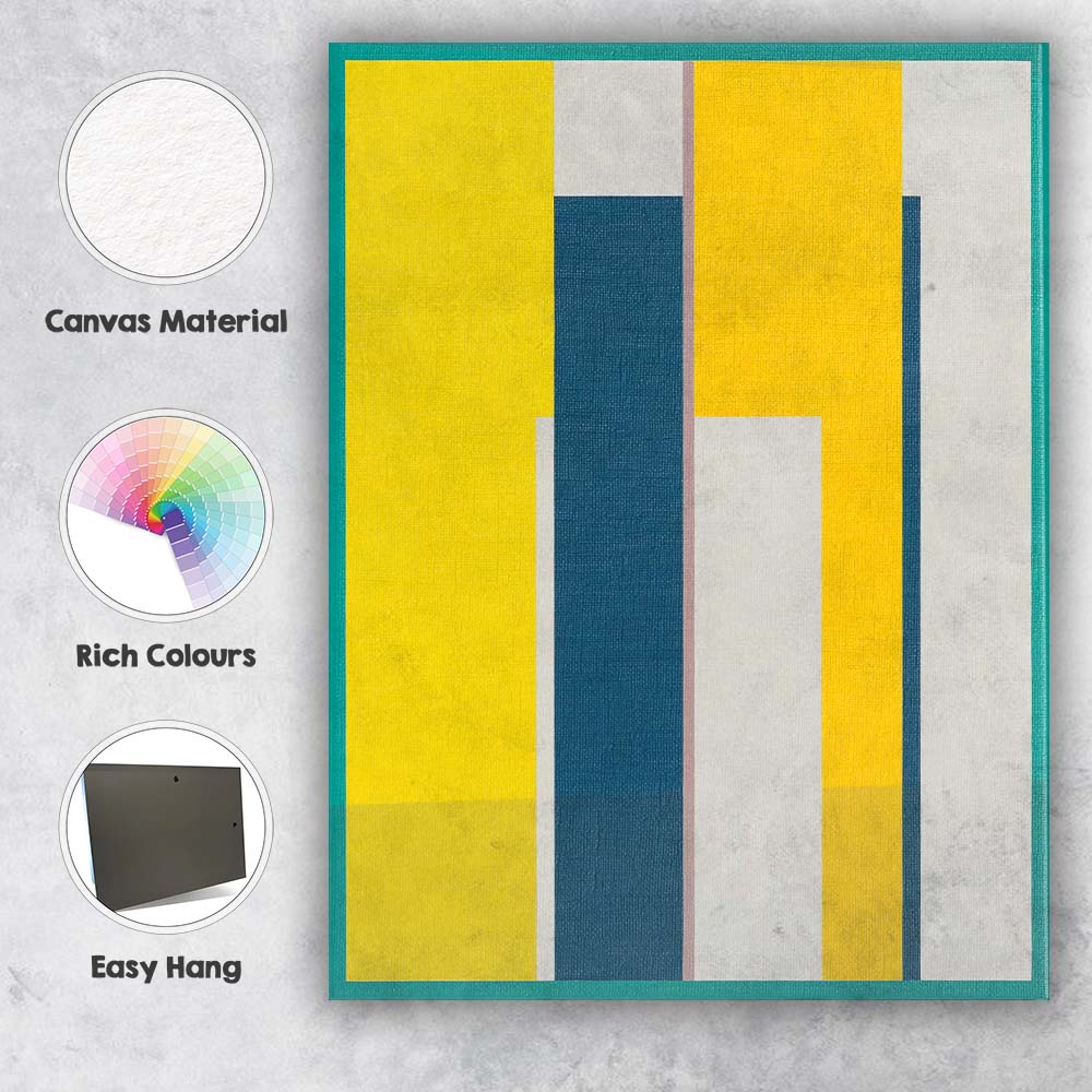 Contemporary Vertical Colour Block Yellow Blue and Ivory Abstract Canvas Wall Art Print Decor Picture Ready to Hang