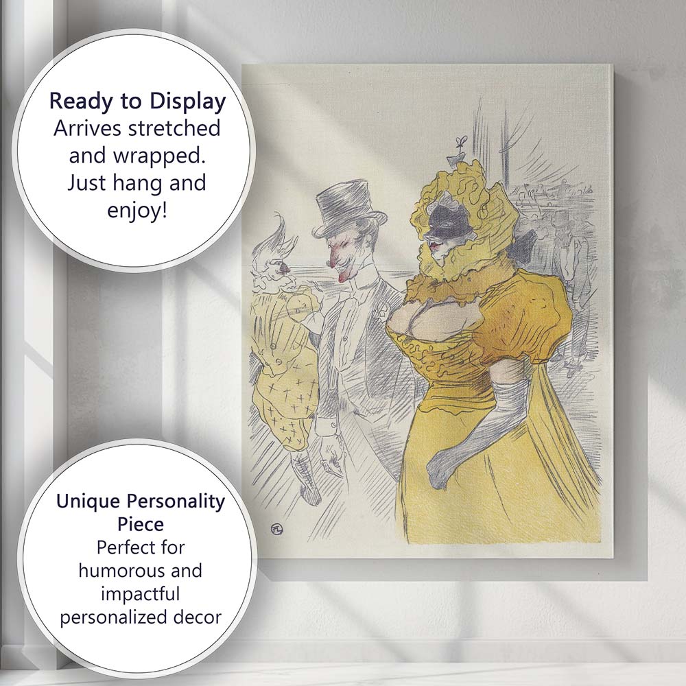 Belle Epoque Yellow Dress Parisian Street Illustration Canvas Wall Art Print Decor Picture Ready to Hang