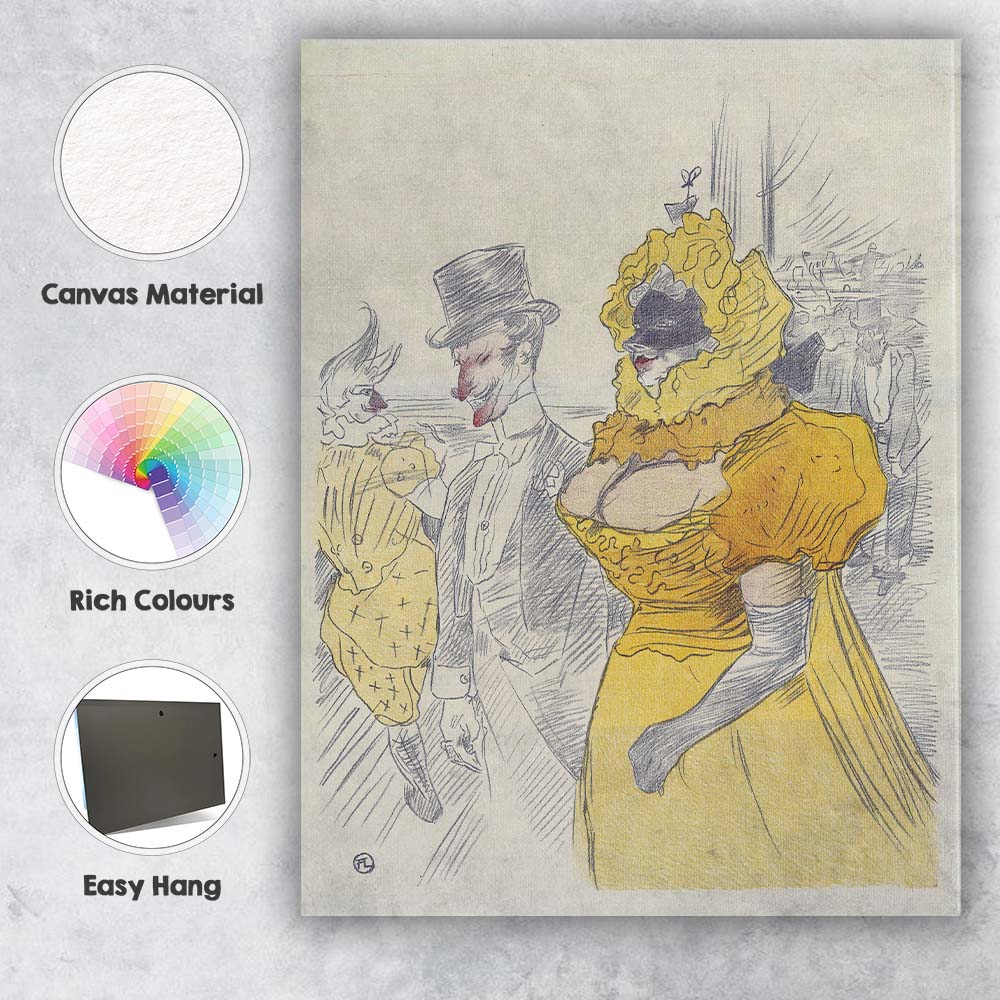 Belle Epoque Yellow Dress Parisian Street Illustration Canvas Wall Art Print Decor Picture Ready to Hang