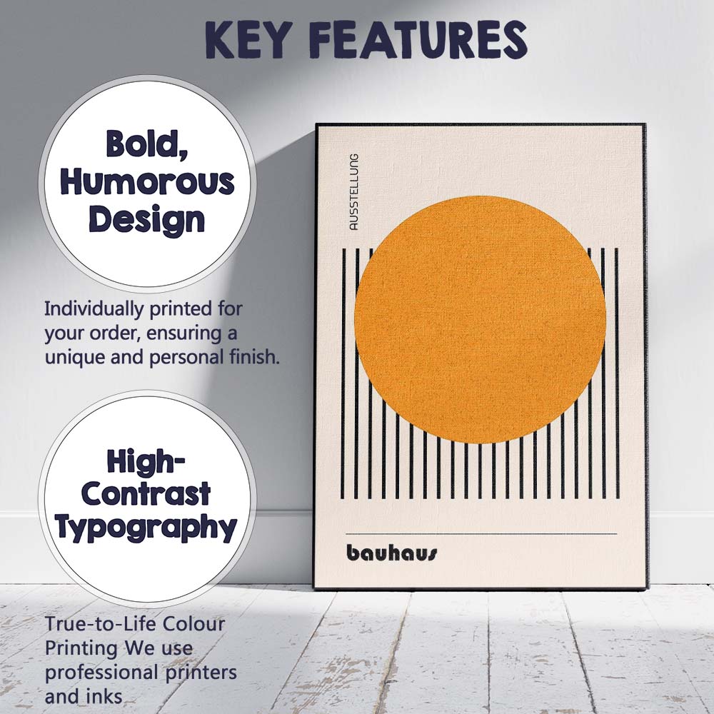 Minimalist Bauhaus Orange Circle Geometric Stripe Abstract Beige Canvas Wall Art Print Decor Picture Ready to Hang
