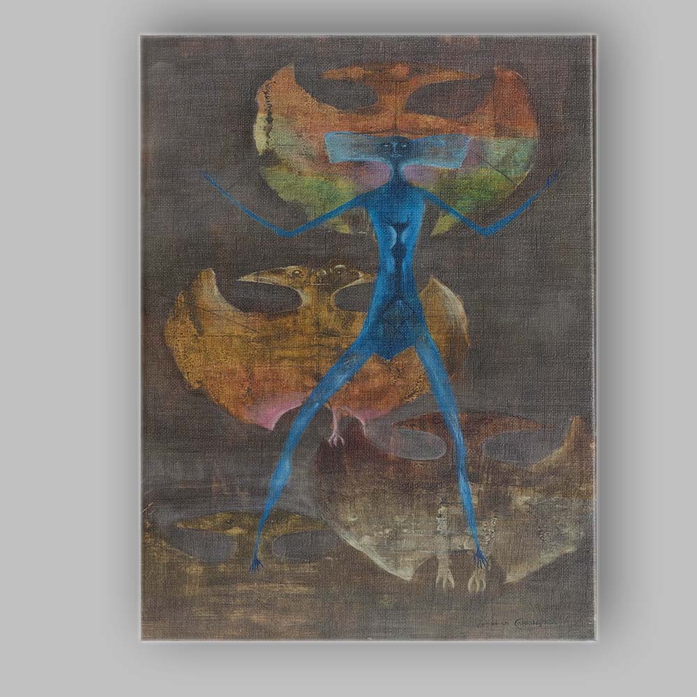 Surreal Blue Figure Tribal Mask Expressionist Fantasy Painting Canvas Wall Art Print Decor Picture Ready to Hang