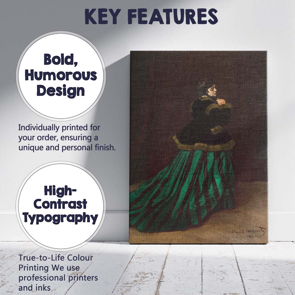 Elegant Victorian Woman in Green Dress Classical Portrait Painting Canvas Wall Art Print Decor Picture Ready to Hang