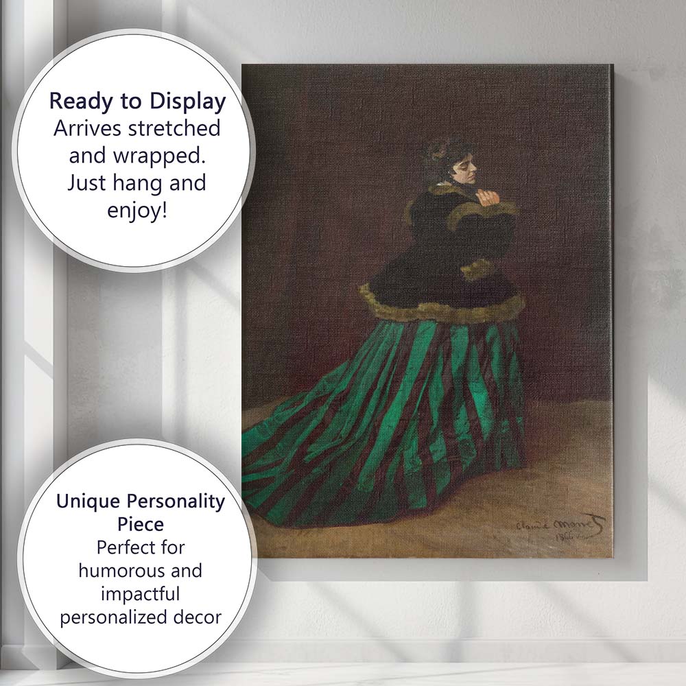 Elegant Victorian Woman in Green Dress Classical Portrait Painting Canvas Wall Art Print Decor Picture Ready to Hang
