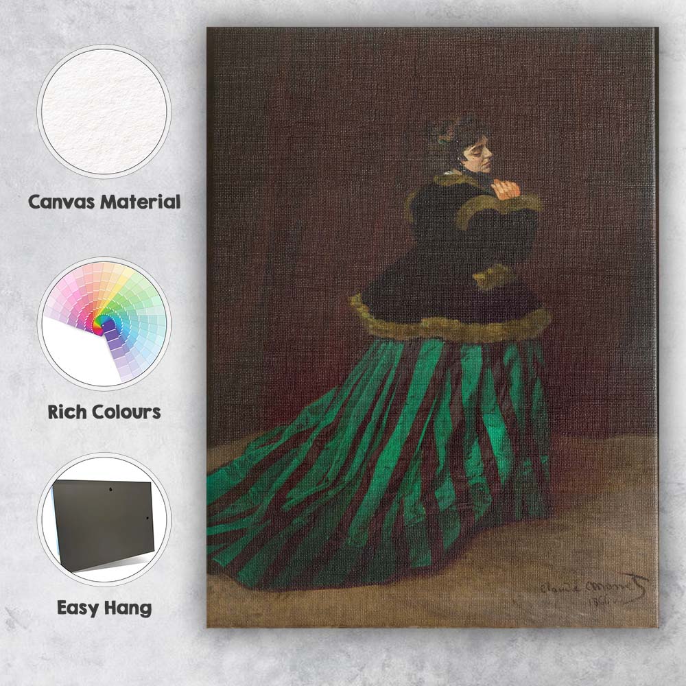 Elegant Victorian Woman in Green Dress Classical Portrait Painting Canvas Wall Art Print Decor Picture Ready to Hang