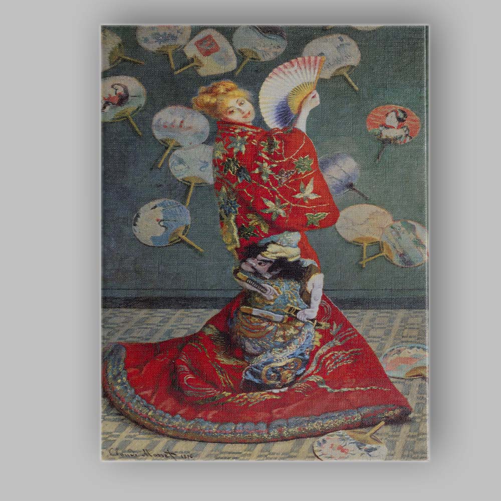 Japanese Kimono Lady with Decorative Fans Oriental Portrait Canvas Wall Art Print Decor Picture Ready to Hang