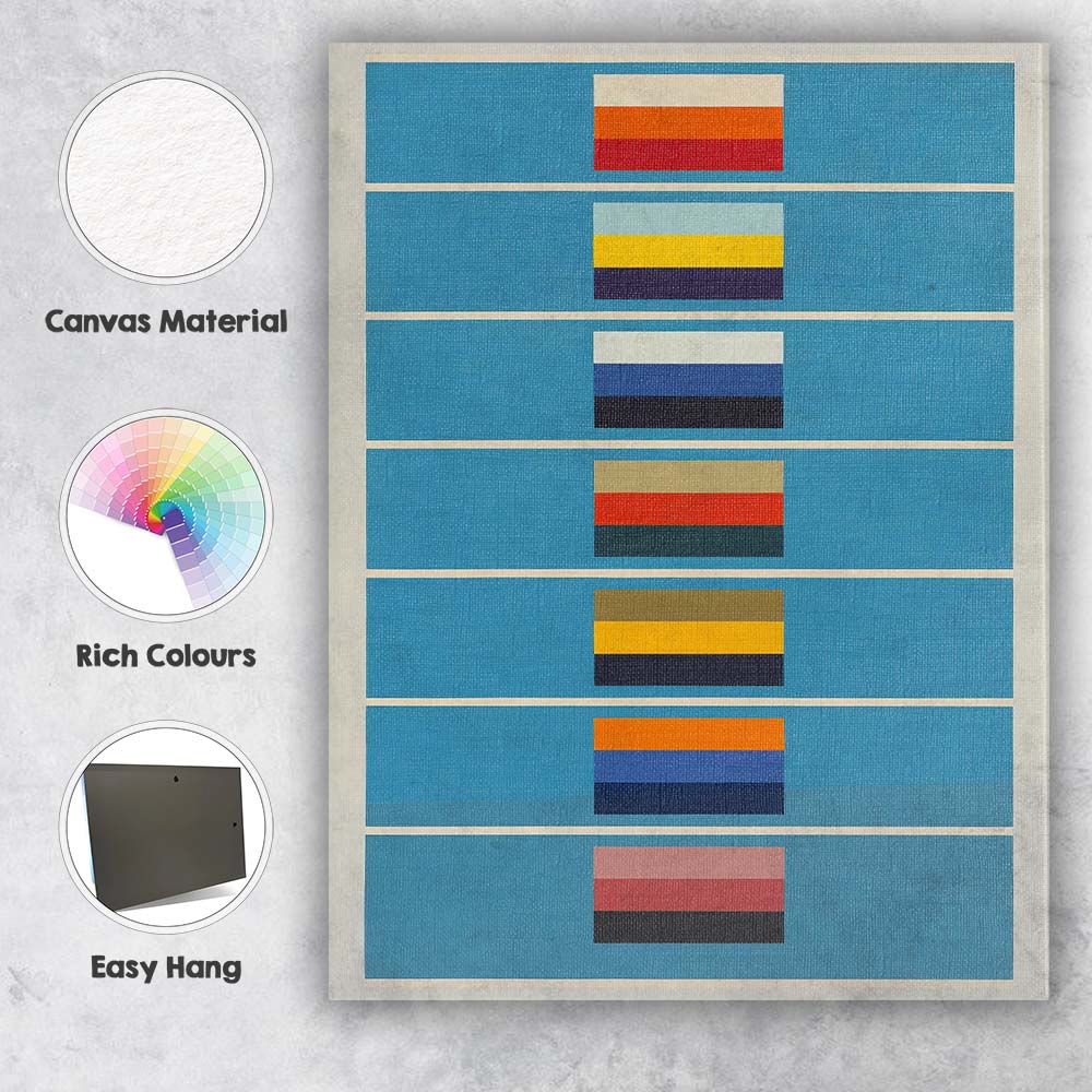 Contemporary Colour Study Squares on Blue Minimal Abstract Canvas Wall Art Print Decor Picture Ready to Hang