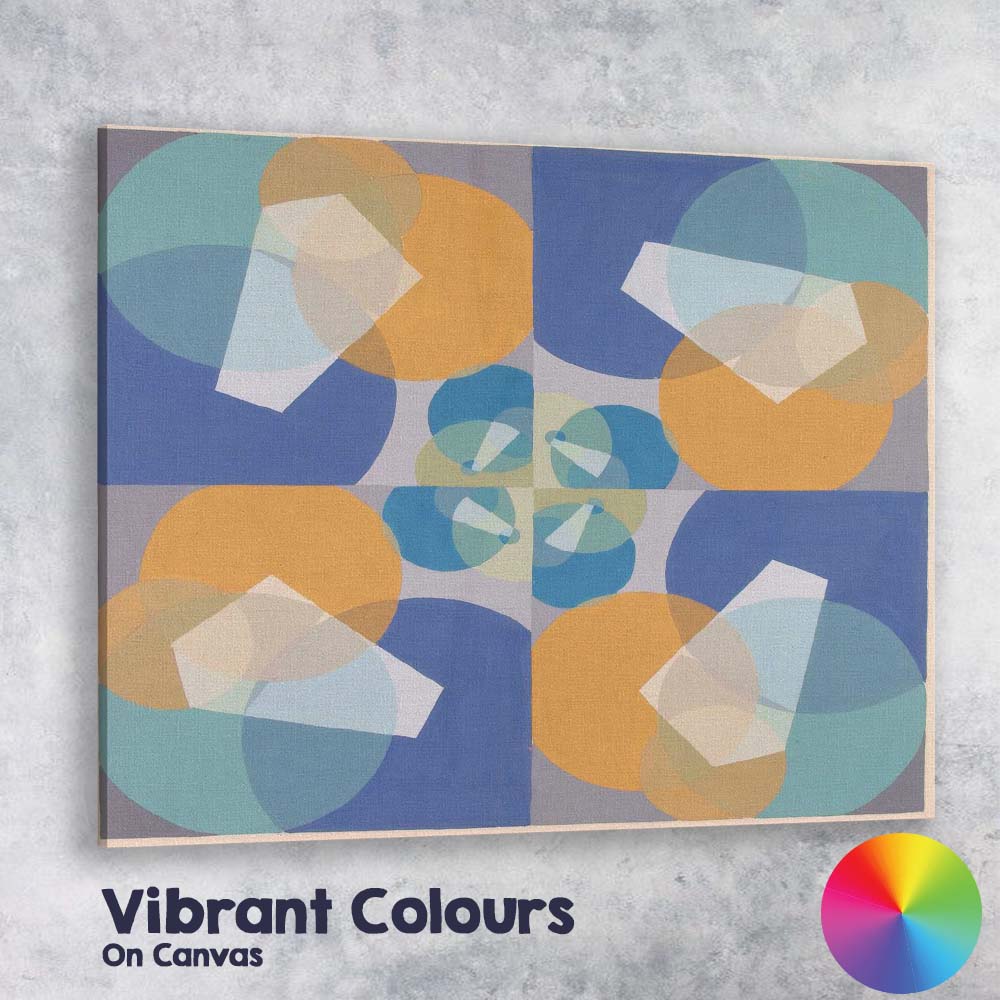 Blue and Ochre Geometric Circles Mid Century Abstract Composition Canvas Wall Art Print Decor Picture Ready to Hang