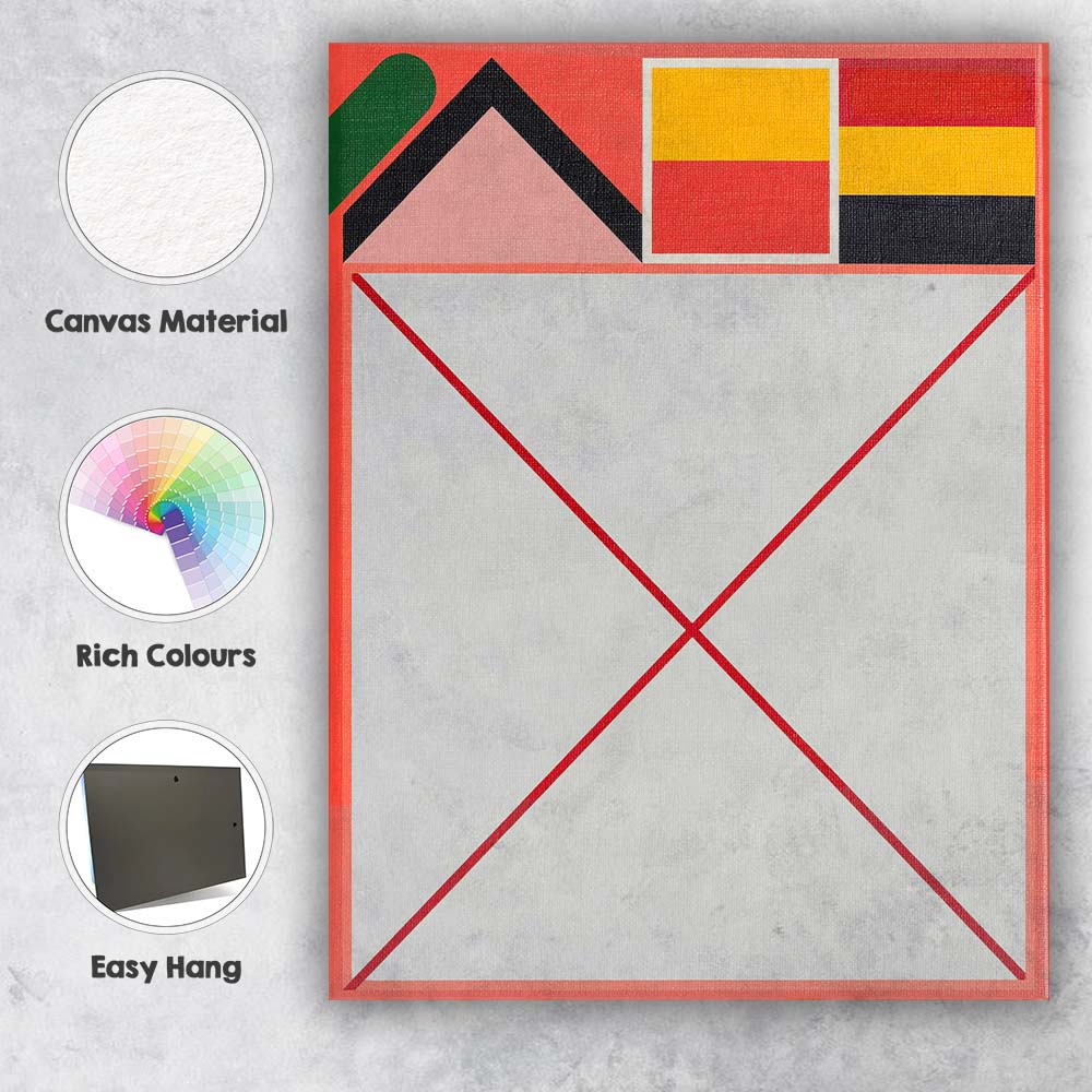 Coral Red Geometric Minimalist Architectural Abstract Design Canvas Wall Art Print Decor Picture Ready to Hang