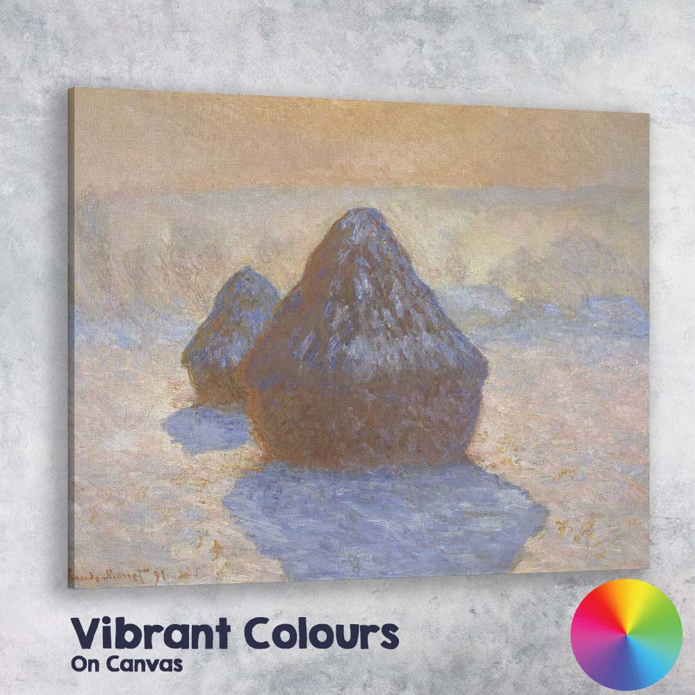 Impressionist Snow Covered Haystacks Winter Landscape Painting Canvas Wall Art Print Decor Picture Ready to Hang