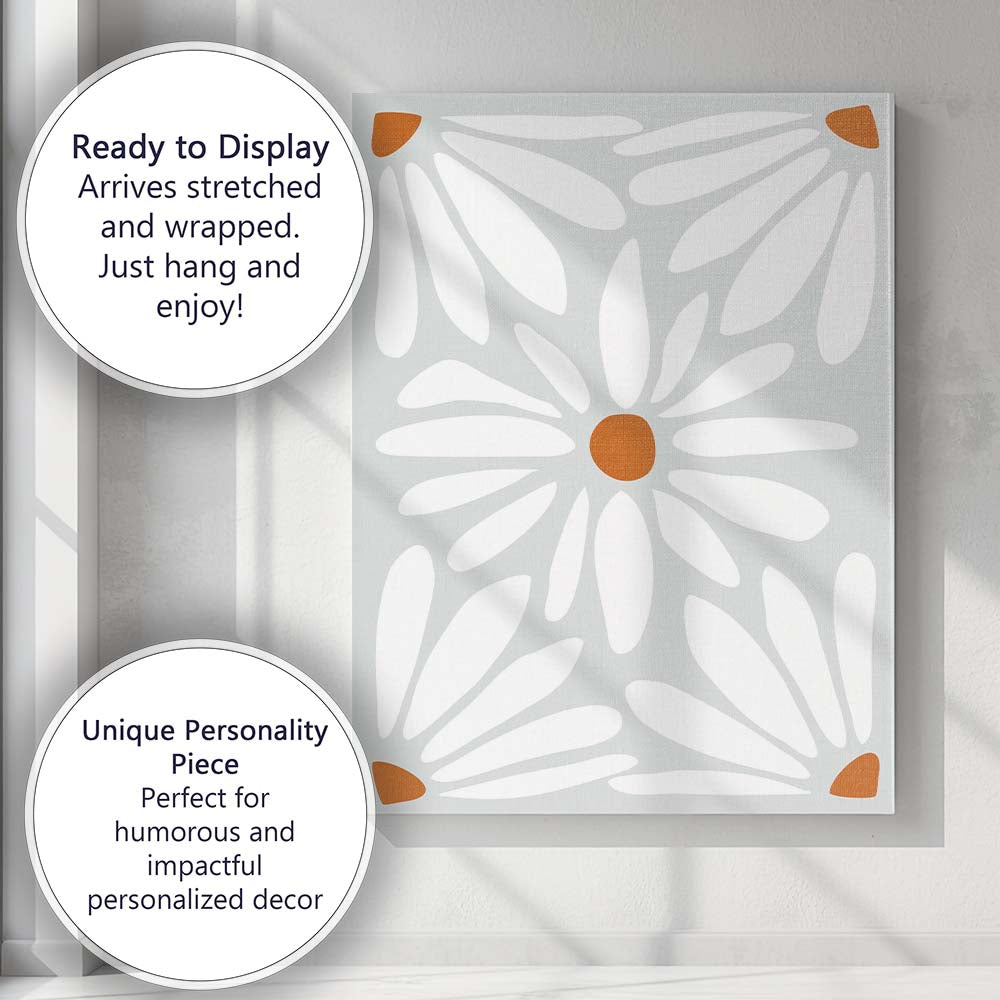 White Petal Floral Geometric Scandinavian Pattern Canvas Wall Art Print Decor Picture Ready to Hang