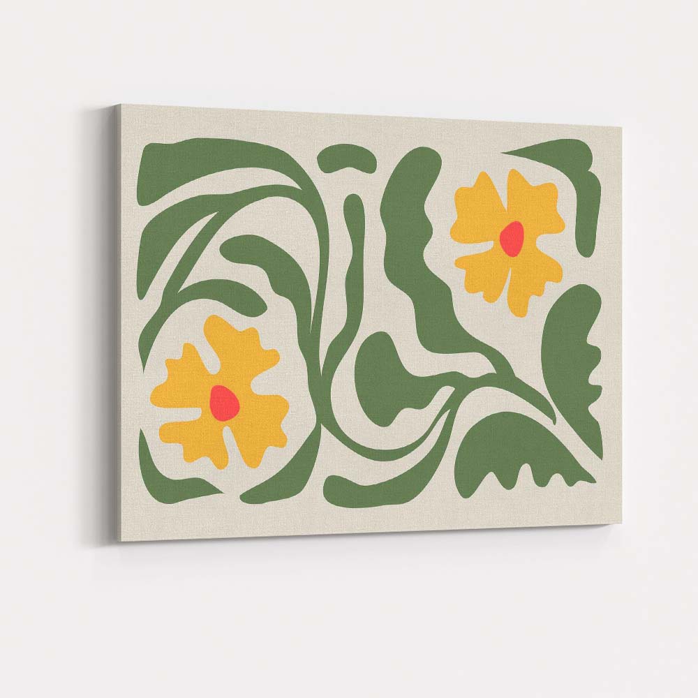 Olive Green Floral Garden Folk Art Bloom Design Canvas Wall Art Print Decor Picture Ready to Hang