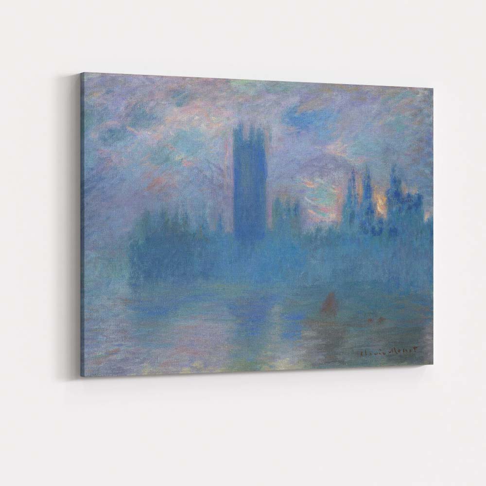 Blue Misty Waterside Cathedral Impressionist Painting Canvas Wall Art Print Decor Picture Ready to Hang