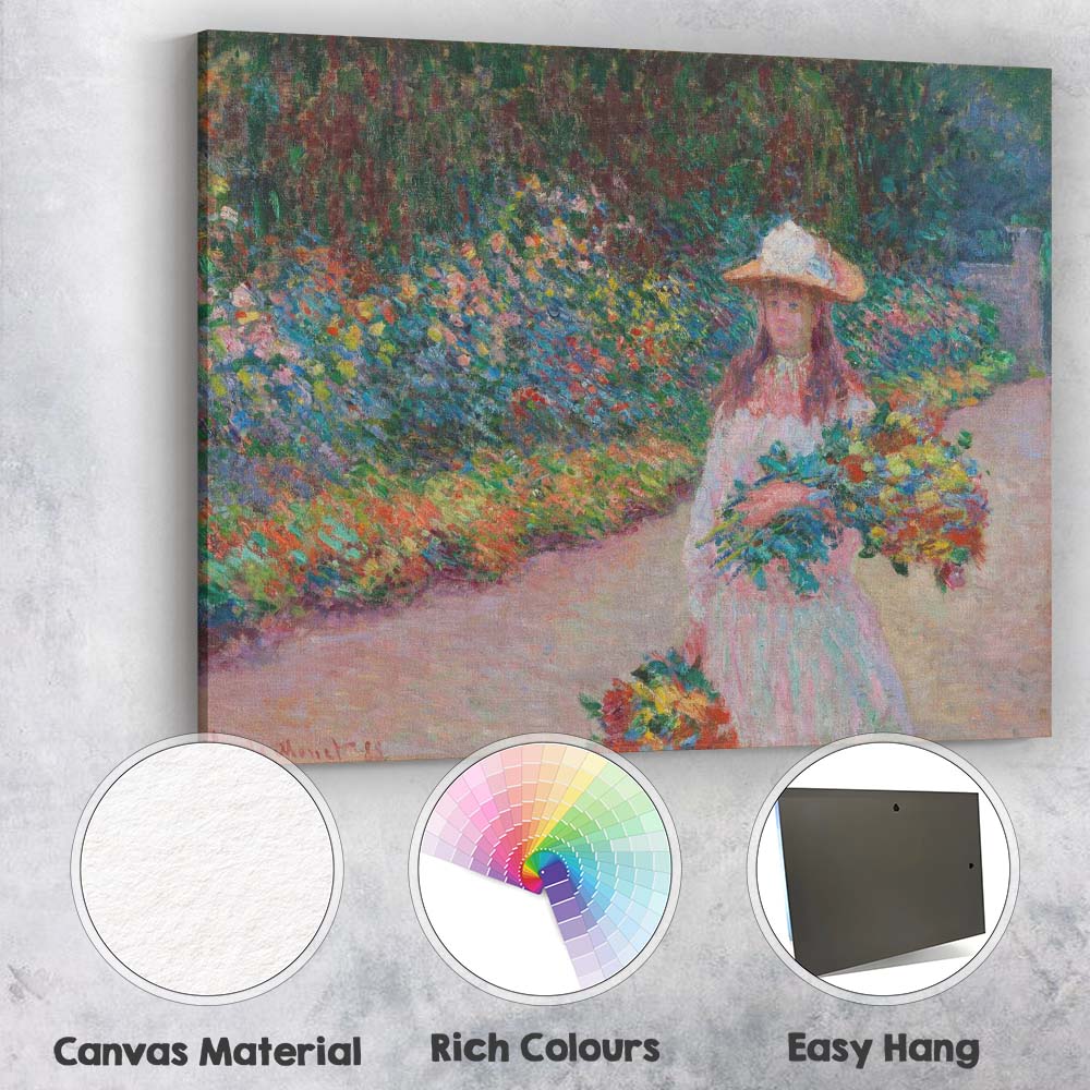 Impressionist Garden Girl With Flower Bouquet Colourful Floral Landscape Canvas Wall Art Print Decor Picture Ready to Hang