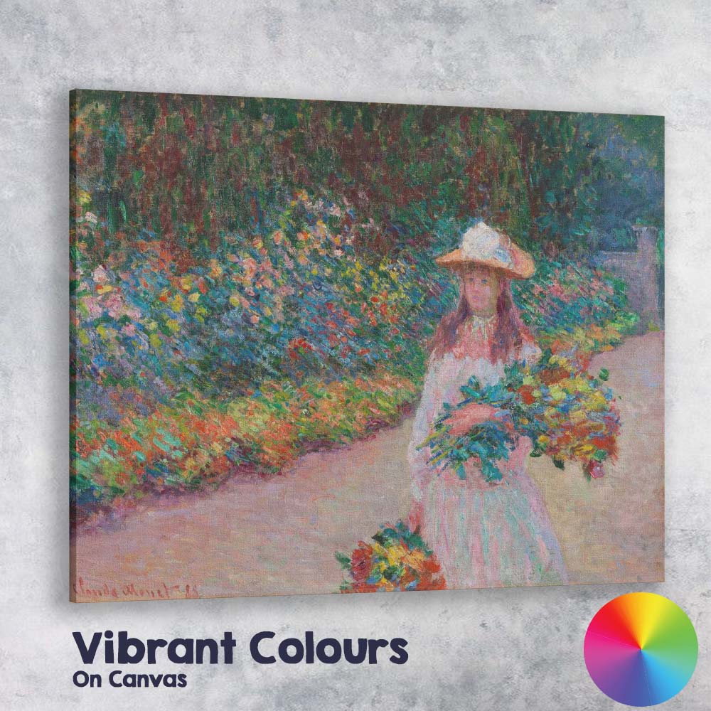 Impressionist Garden Girl With Flower Bouquet Colourful Floral Landscape Canvas Wall Art Print Decor Picture Ready to Hang