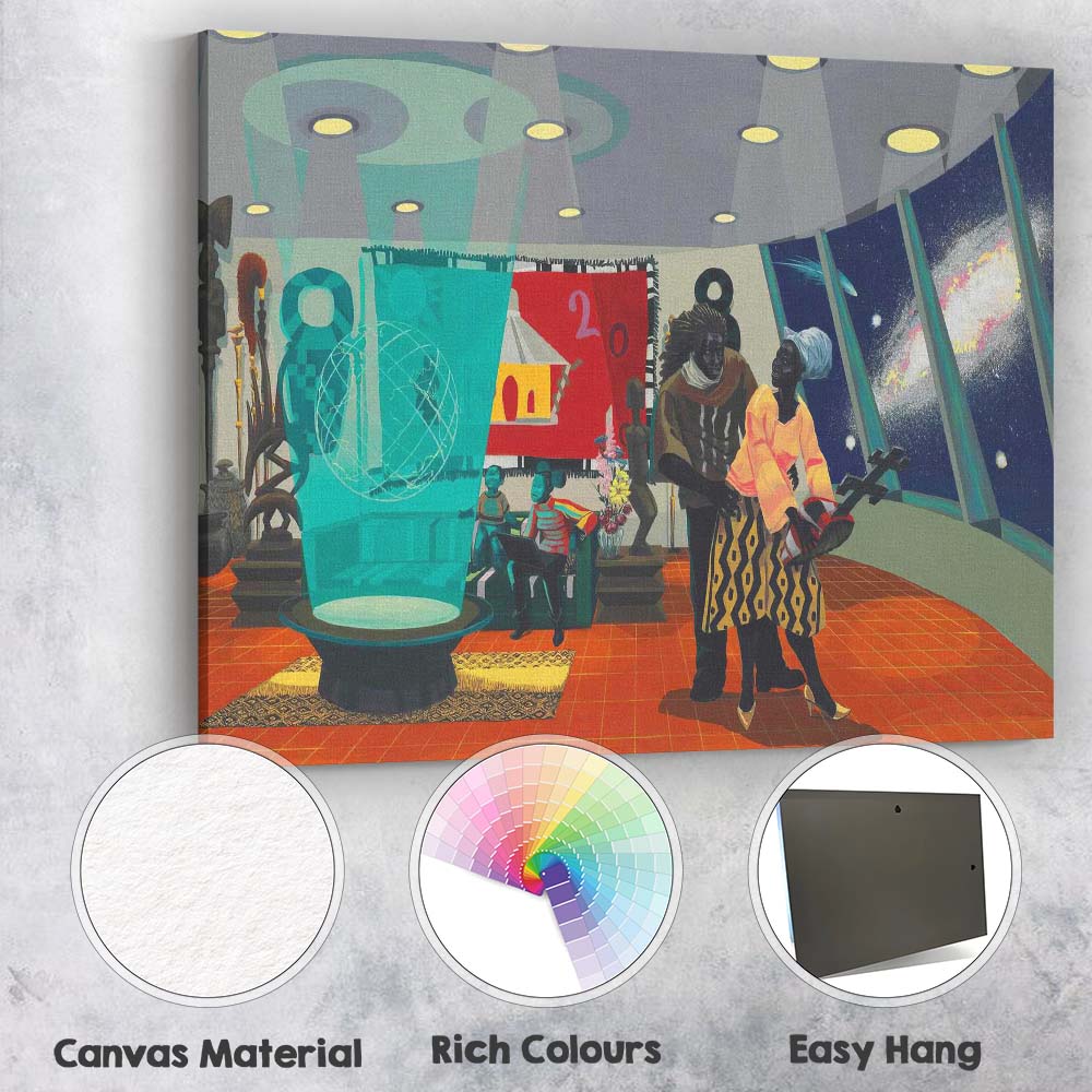 Afrofuturist Family Interior Space Observatory Contemporary Figurative Canvas Wall Art Print Decor Picture Ready to Hang