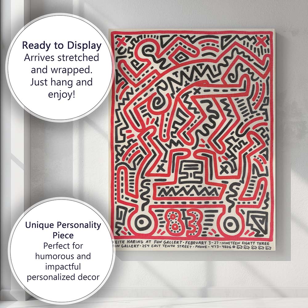 Bold Red Black Abstract Pop Art Exhibition Style Pattern Canvas Wall Art Print Decor Picture Ready to Hang