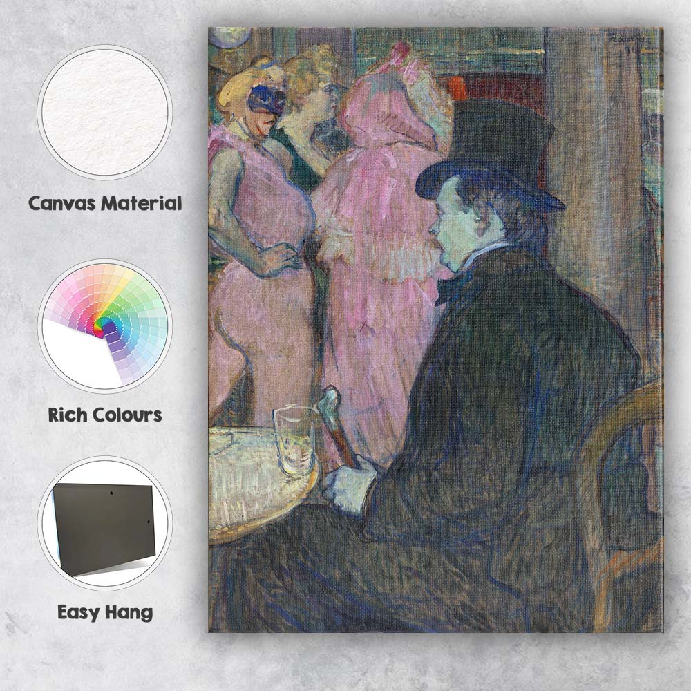 French Cafe Gentleman Top Hat Belle Epoque Portrait Painting Canvas Wall Art Print Decor Picture Ready to Hang
