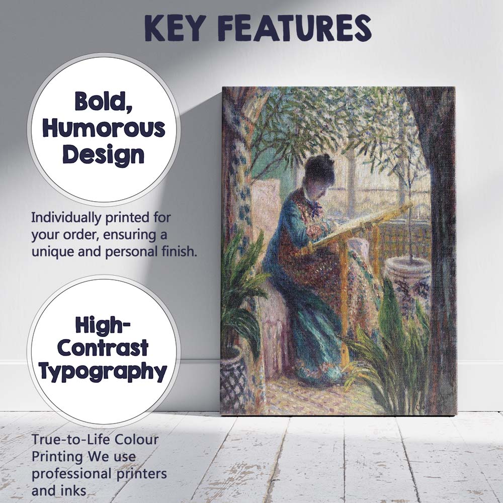 Impressionist Woman Reading In Sunlit Conservatory Garden Painting Canvas Wall Art Print Decor Picture Ready to Hang