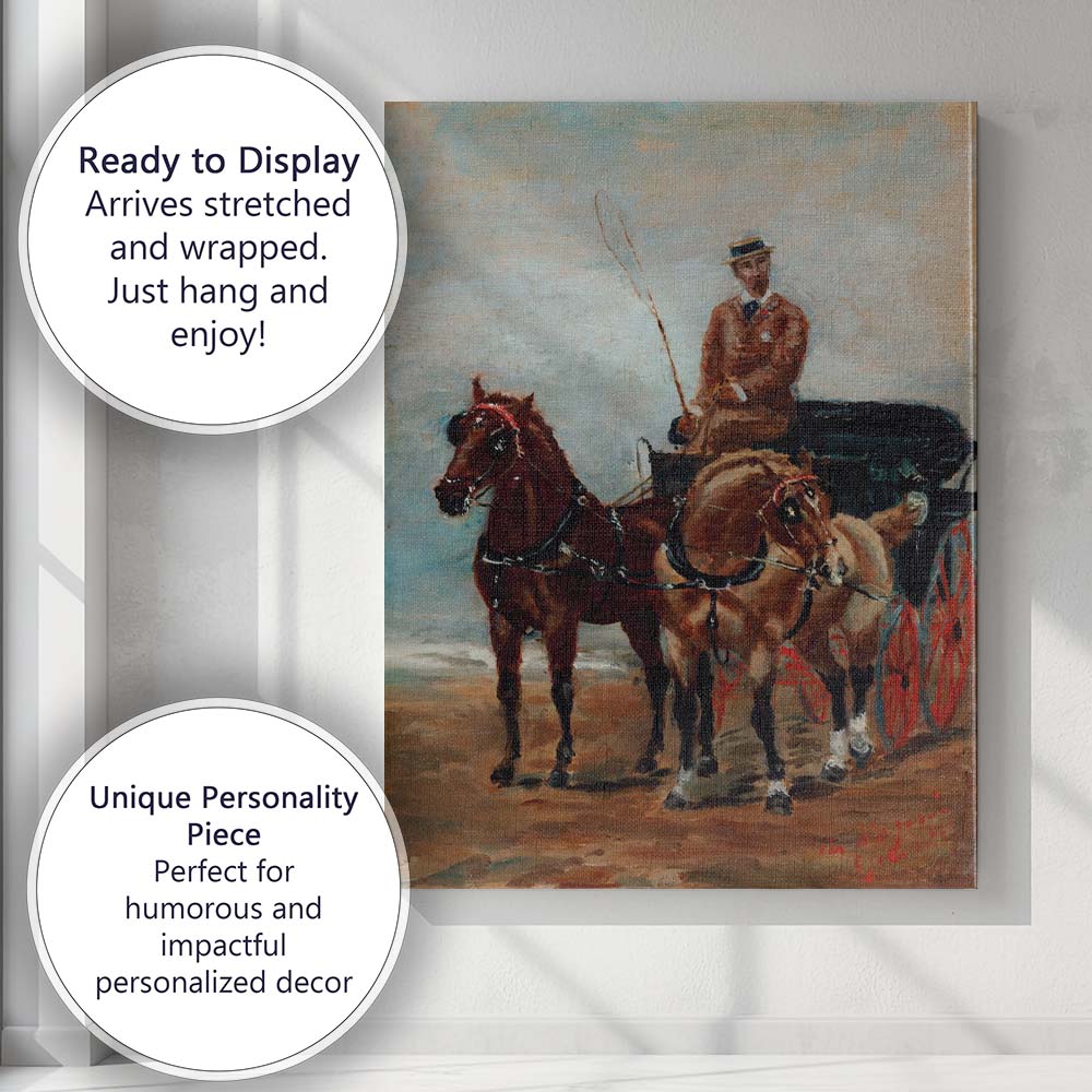 Traditional Horse Drawn Carriage Driver Equestrian Oil Painting Canvas Wall Art Print Decor Picture Ready to Hang