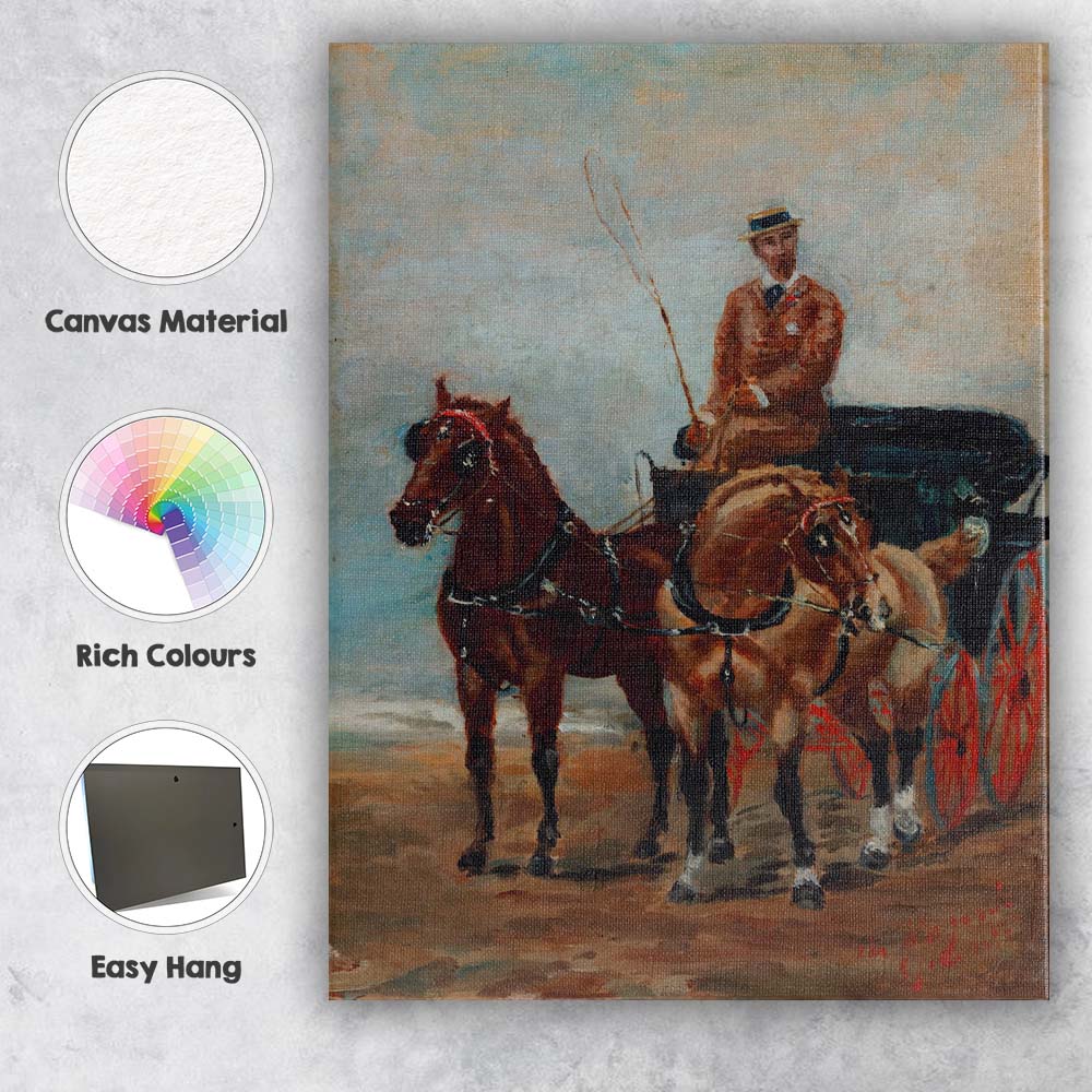 Traditional Horse Drawn Carriage Driver Equestrian Oil Painting Canvas Wall Art Print Decor Picture Ready to Hang