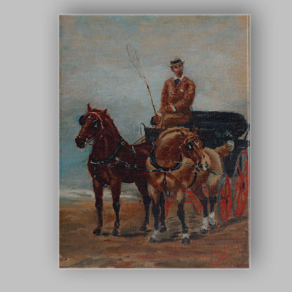 Traditional Horse Drawn Carriage Driver Equestrian Oil Painting Canvas Wall Art Print Decor Picture Ready to Hang