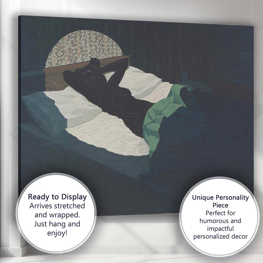 Contemporary Dark Bedroom Reclining Female Figure Blue Green Interior Canvas Wall Art Print Decor Picture Ready to Hang
