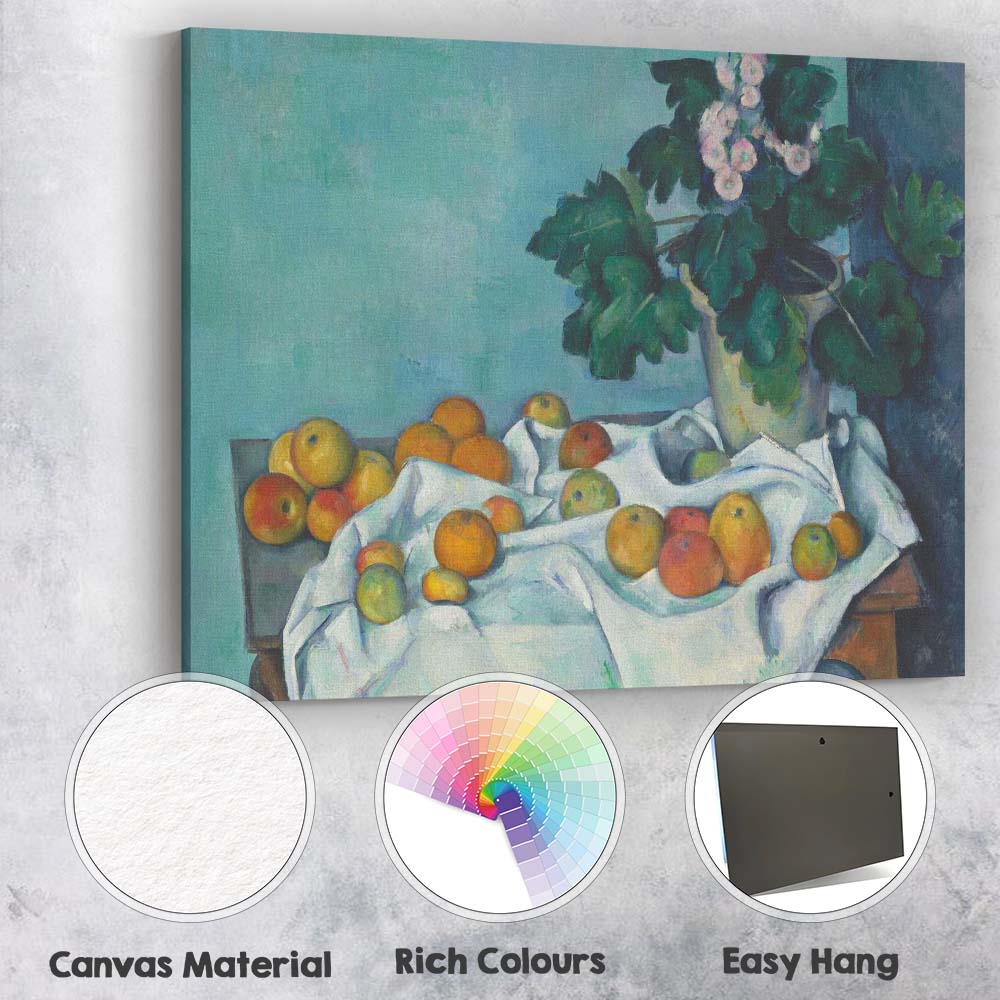 White Draped Table Apples and Flowering Plant Still Life Post Impressionist Canvas Wall Art Print Decor Picture Ready to Hang