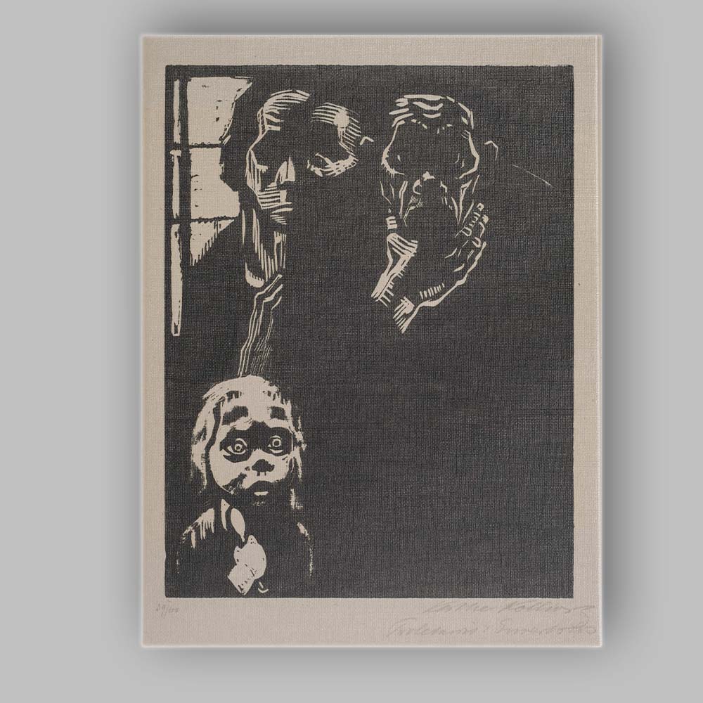 Black White Expressionist Child Silhouette Woodcut Style Artwork Canvas Wall Art Print Decor Picture Ready to Hang