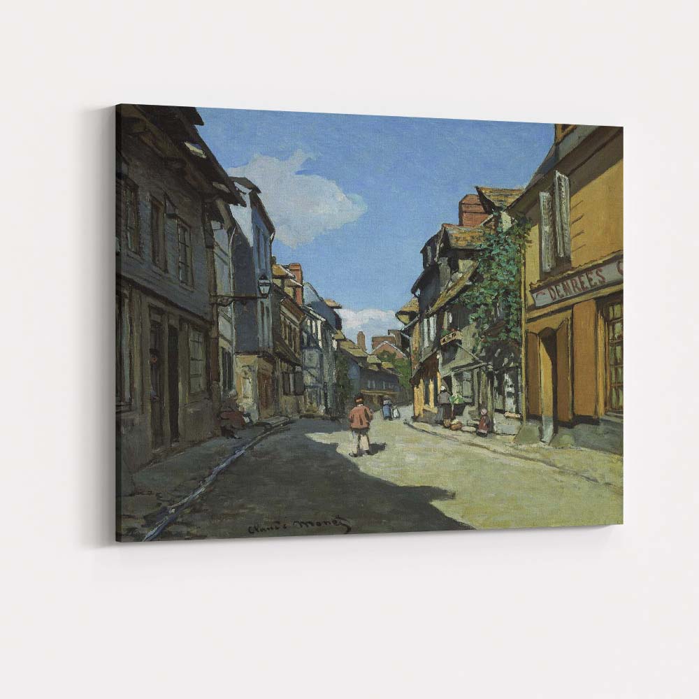 Sunlit Historic French Village Street Scene Impressionist Painting Canvas Wall Art Print Decor Picture Ready to Hang