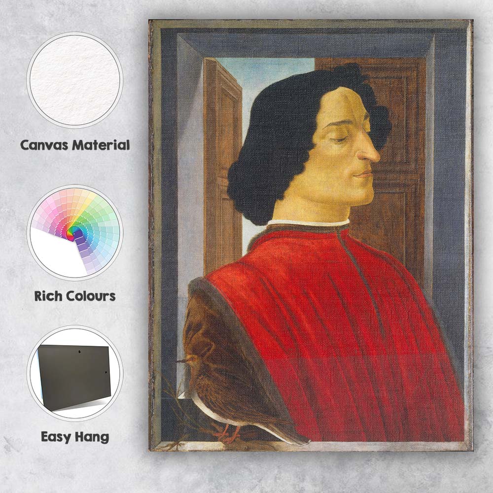 Renaissance Nobleman Profile Portrait With Bird Classical Painting Canvas Wall Art Print Decor Picture Ready to Hang