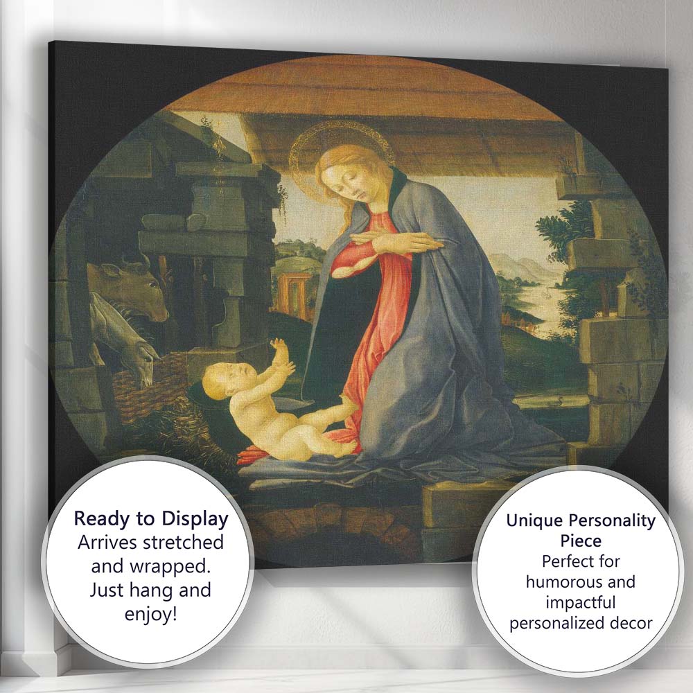 Madonna And Child Nativity Renaissance Tondo Religious Artwork Canvas Wall Art Print Decor Picture Ready to Hang