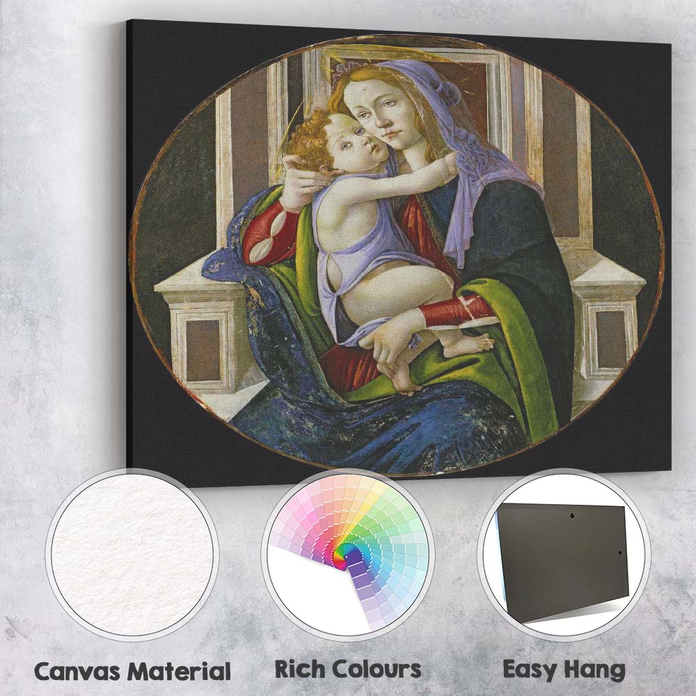Tender Madonna and Child Roundel Renaissance Religious Canvas Wall Art Print Decor Picture Ready to Hang