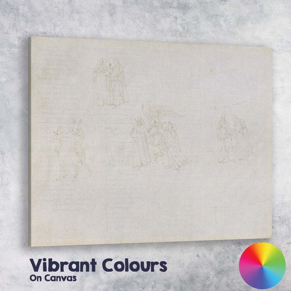 Pale Sepia Dante Inferno Sketch Study With Angel And Damned Souls Canvas Wall Art Print Decor Picture Ready to Hang