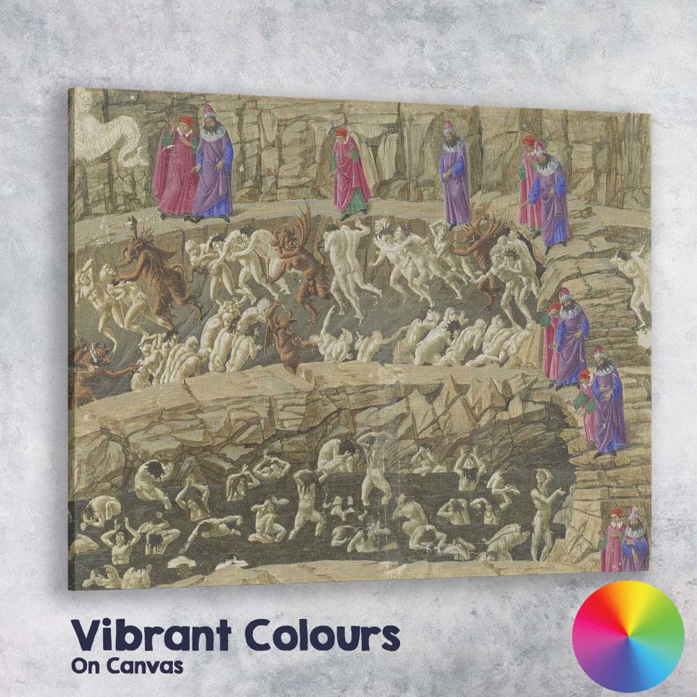 Medieval Dante Inferno Hellscape With Demons And Tormented Souls Canvas Wall Art Print Decor Picture Ready to Hang