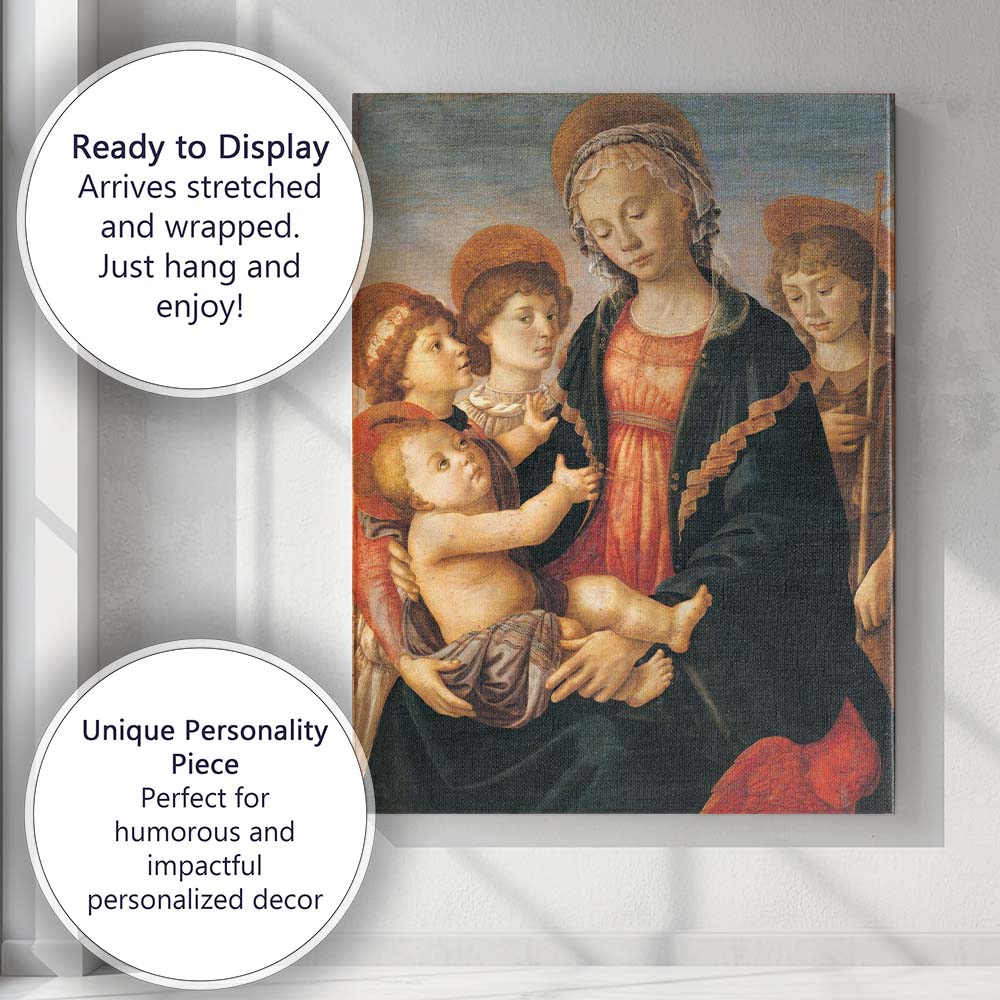 Renaissance Madonna And Child With Angels Sacred Portrait Canvas Wall Art Print Decor Picture Ready to Hang