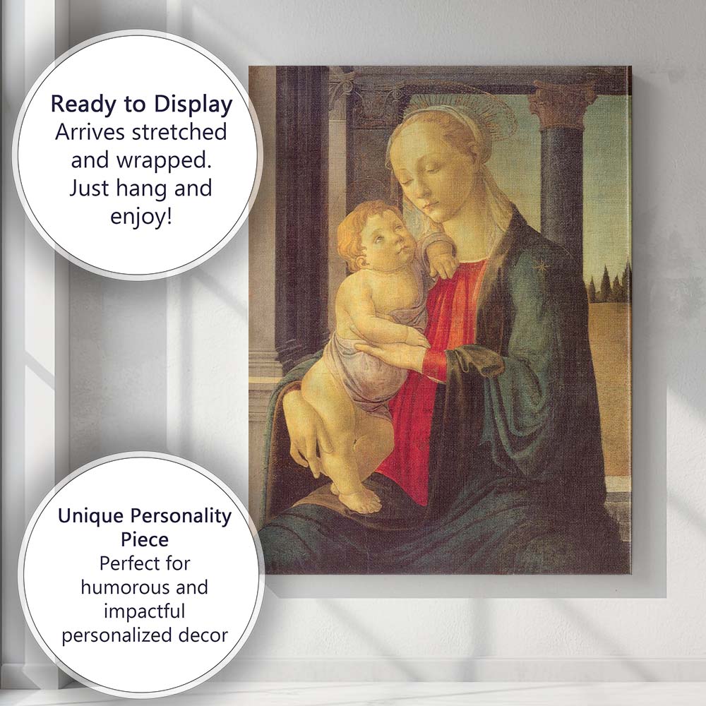 Renaissance Madonna And Child Devotional Portrait With Architectural Setting Canvas Wall Art Print Decor Picture Ready to Hang
