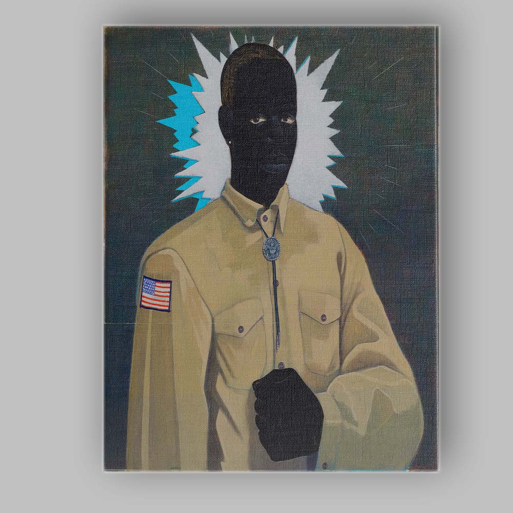Contemporary Black Portrait With Radiant Halo And Symbolic Americana Canvas Wall Art Print Decor Picture Ready to Hang